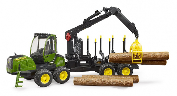 John Deere 1210E Rückezug mit 4 Baumstämmen und Holzgreifer